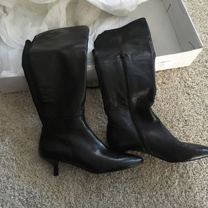 Black leather over the knee boots